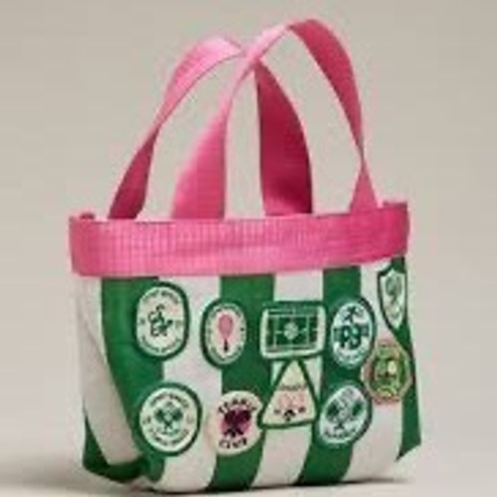 Maeve Anthropologie Tennis Patch Mini Tote Bag Green White Stripe Pink 107611600